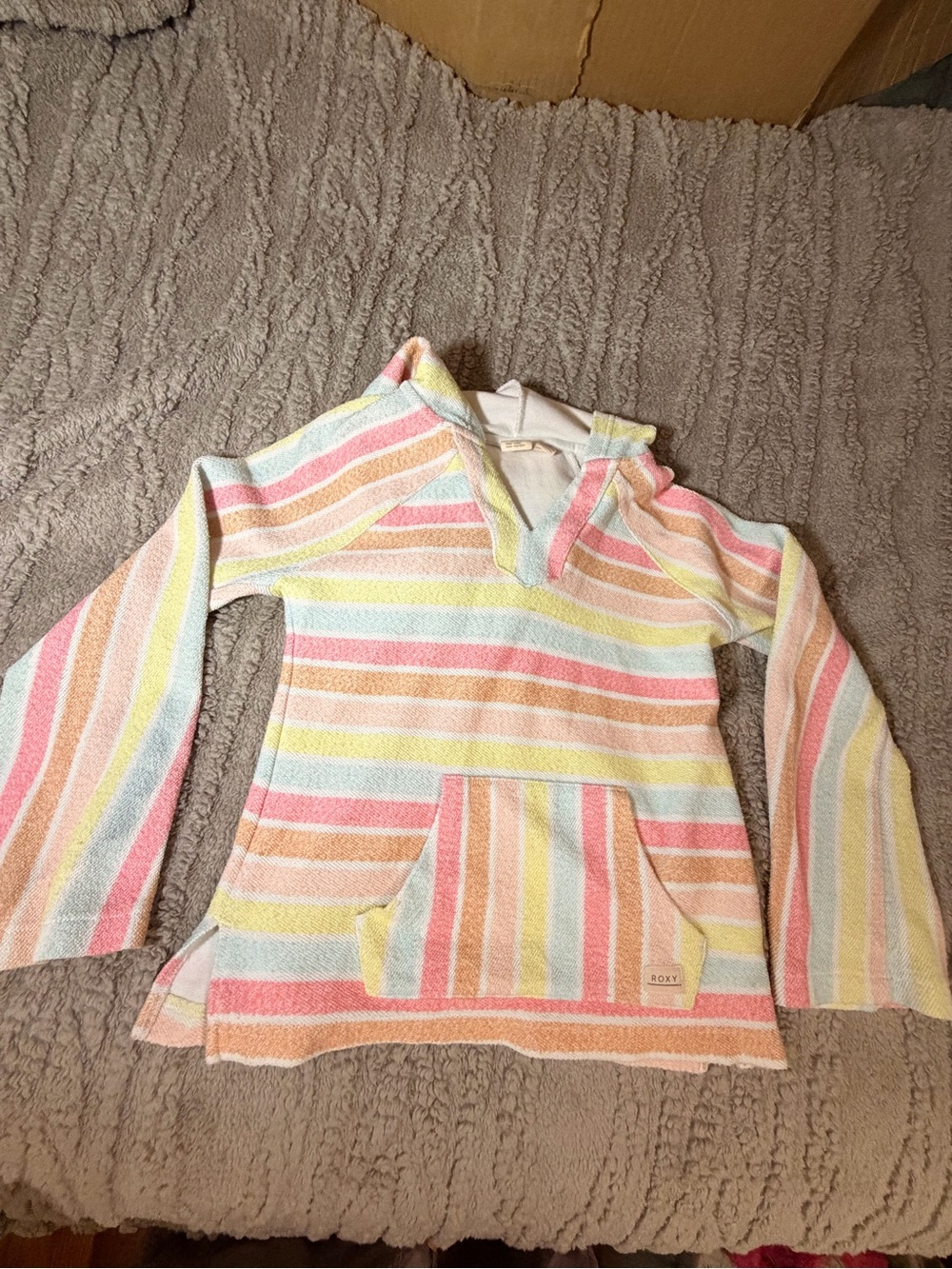 Roxy Girl Striped Pastel Terry-Knit Hoodie size: M (10)